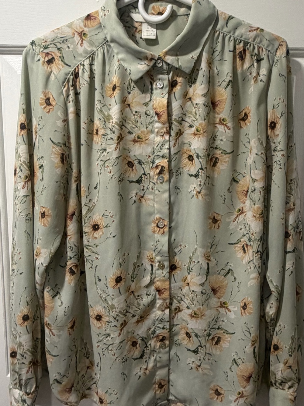 H&M Pale Sage Floral Button-Down Blouse - Size 12